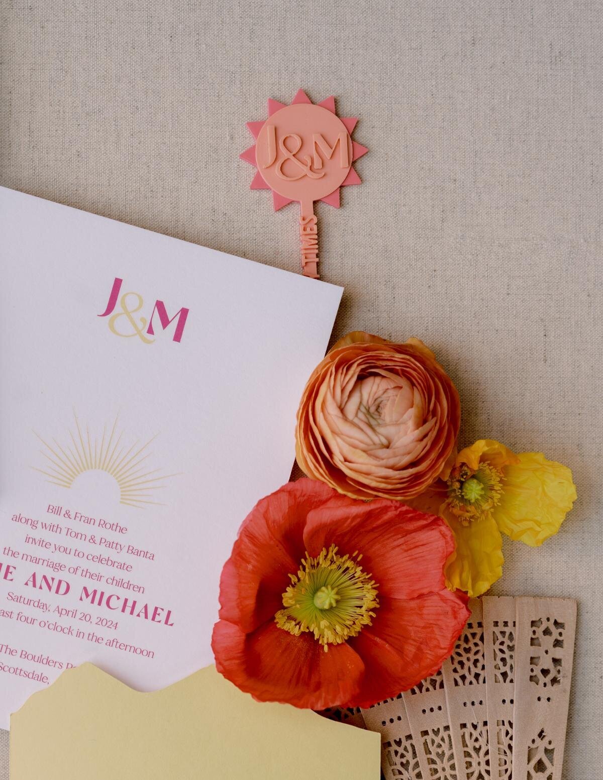 sunset-monogram-invitation-stir-stick-wood-fan