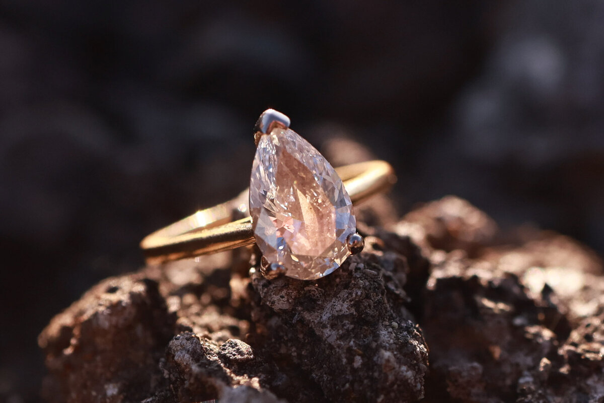engagement ring sitting on rock in wicklow mountains by amanda richardson photography