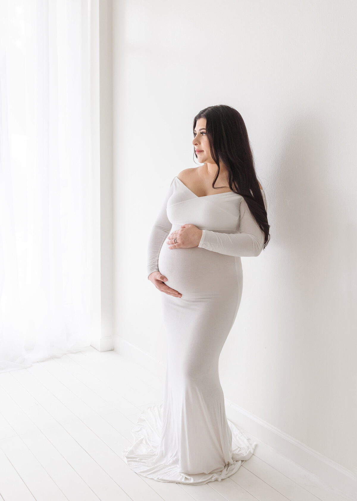 pregnant woman looking away