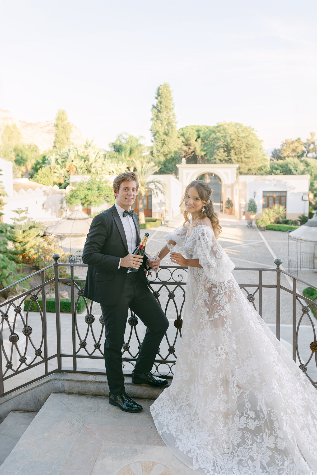 712  - Maila Enea Events - Moët & Chandon Champagne - Bride and Groom - Andrea Sedici Wedding Dress  - Villa Del Gatto Pardo Hotel_ Palermo_ Italy - Joana Senkute Photography