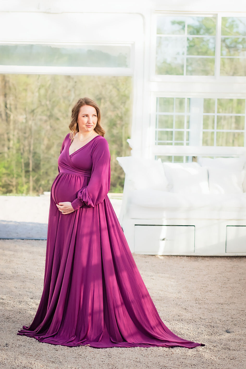 Maternity photo session at greenhouse near Lake Norman