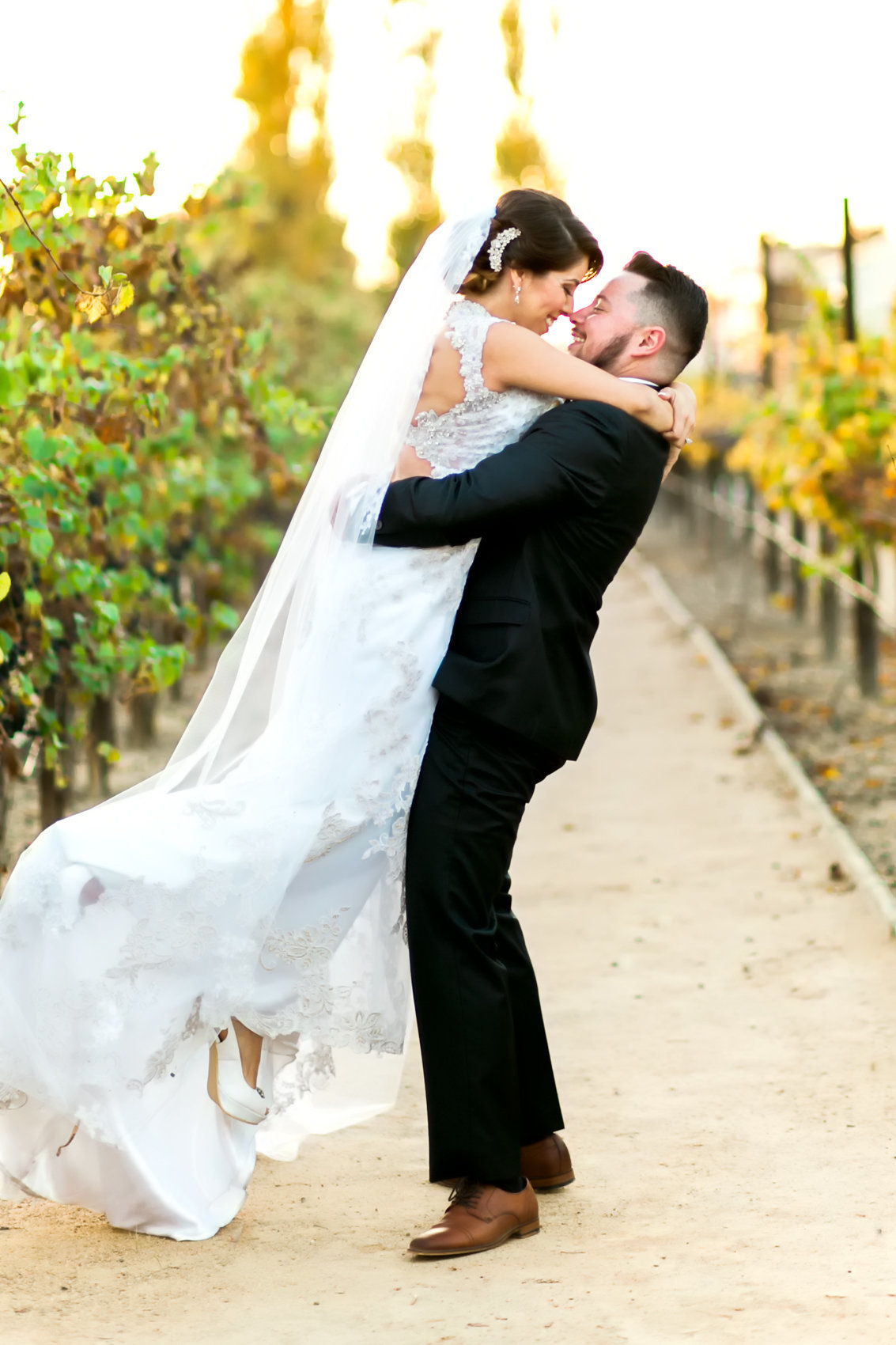 Picture of couple on wedding day at Turnip Rose in Costa Mesa wedding vineyards