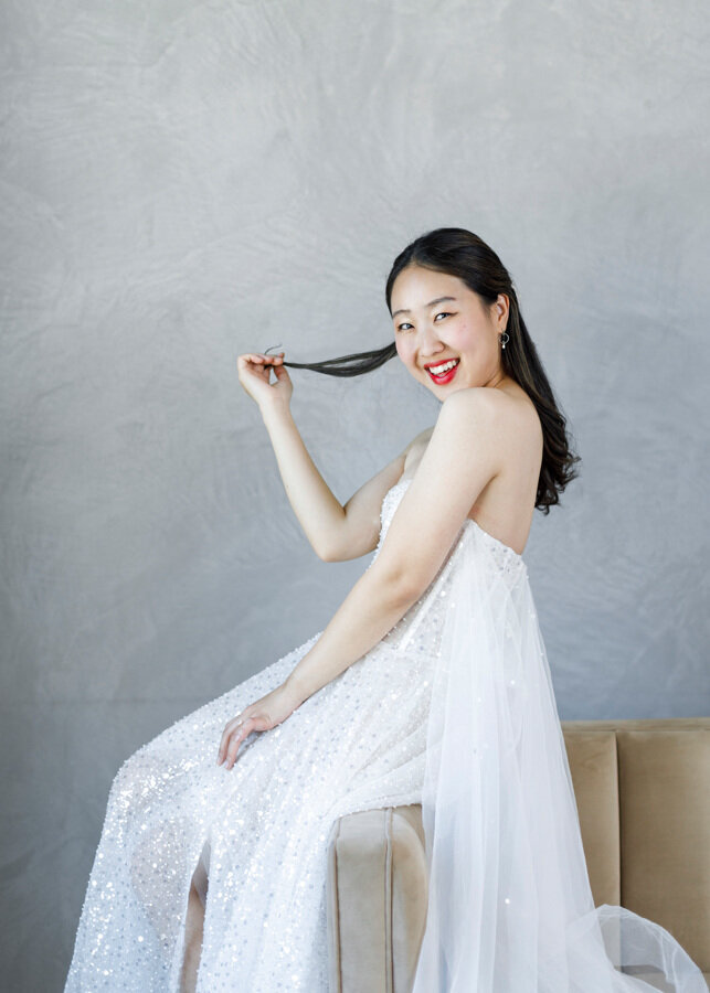 Stunning model in white wedding dress at a Utah styled shoot