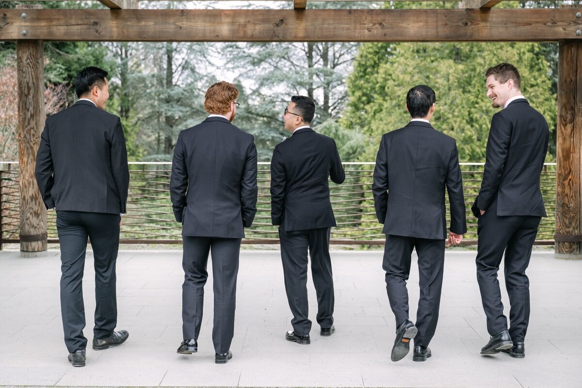 groomsmen candid portrait at kubota garden seattle