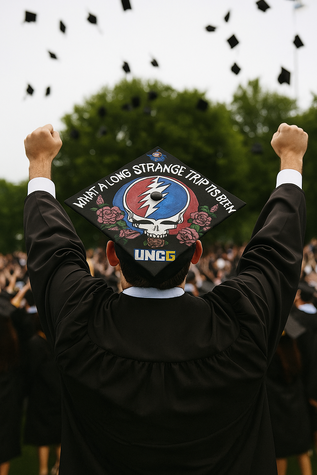 Grateful Dead themed Custom Painted Graduation Cap