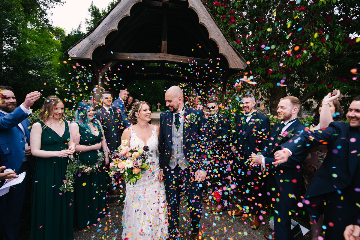 Neath wedding photography, confetti at st matthews church