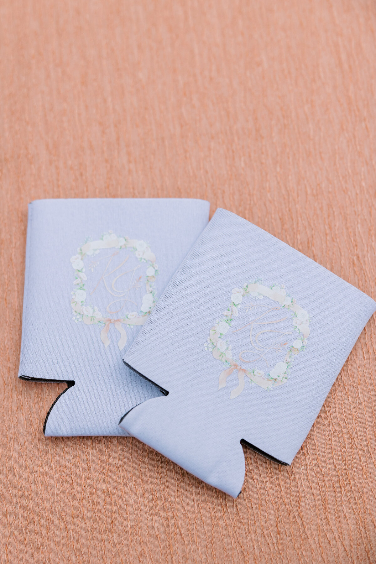 custom-koozies-watercolor-crest-wedding
