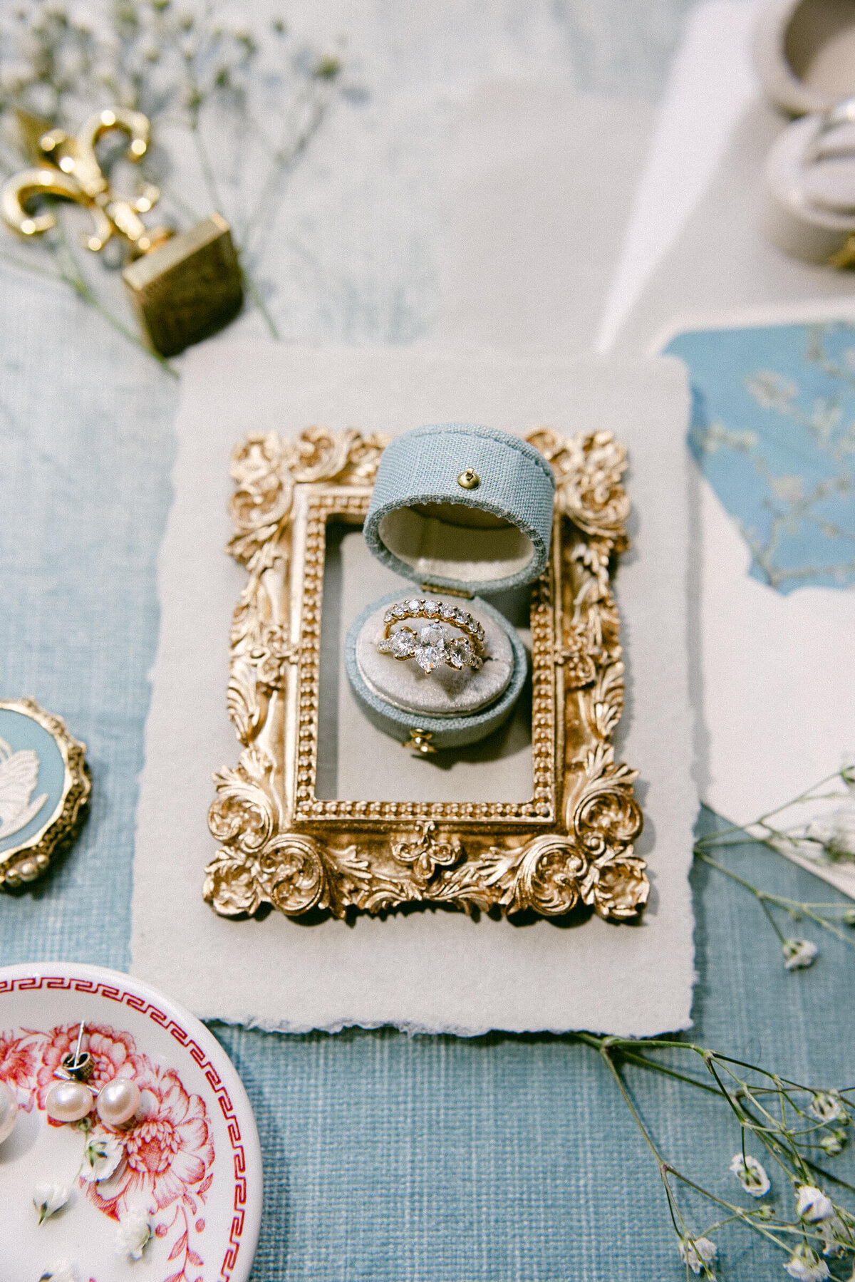 A wedding day photo of the brides wedding ring at Luttrellstown Castle