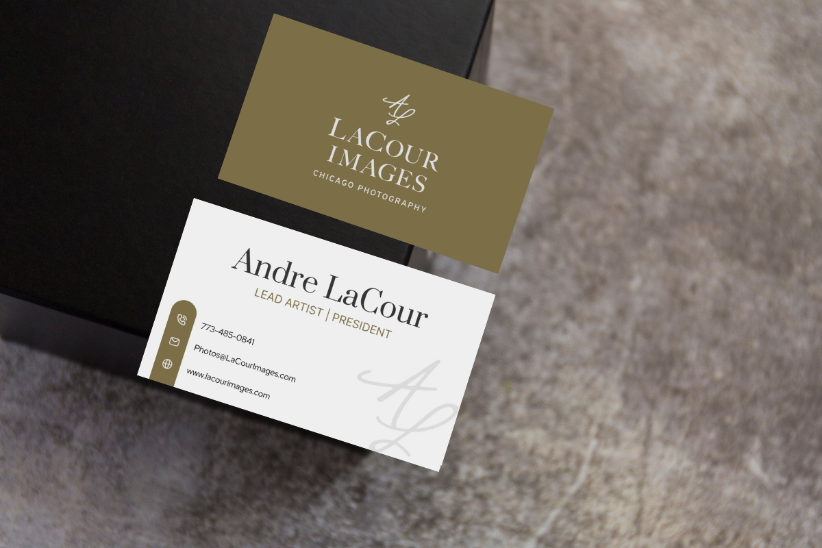 custom business card design for LaCour Images, a Chicago Wedding Photographer