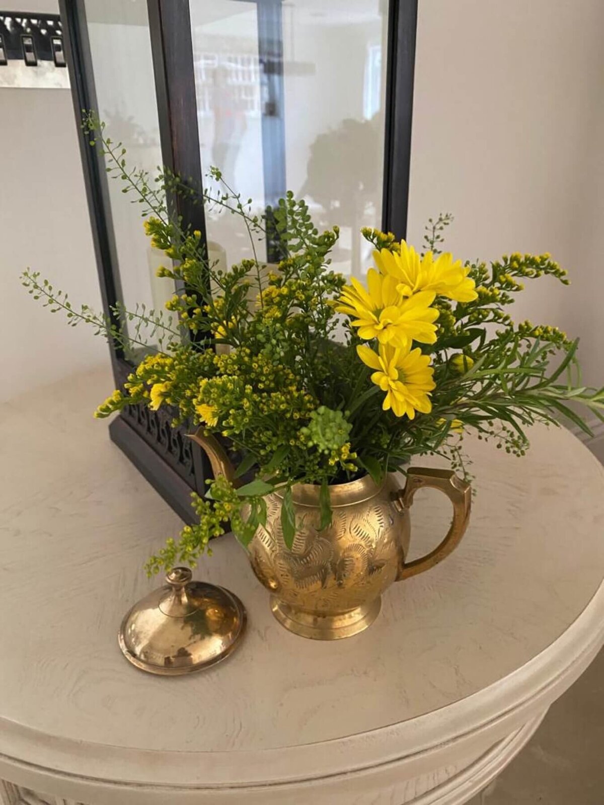 Garden Flowers in a vintage gold tea pot