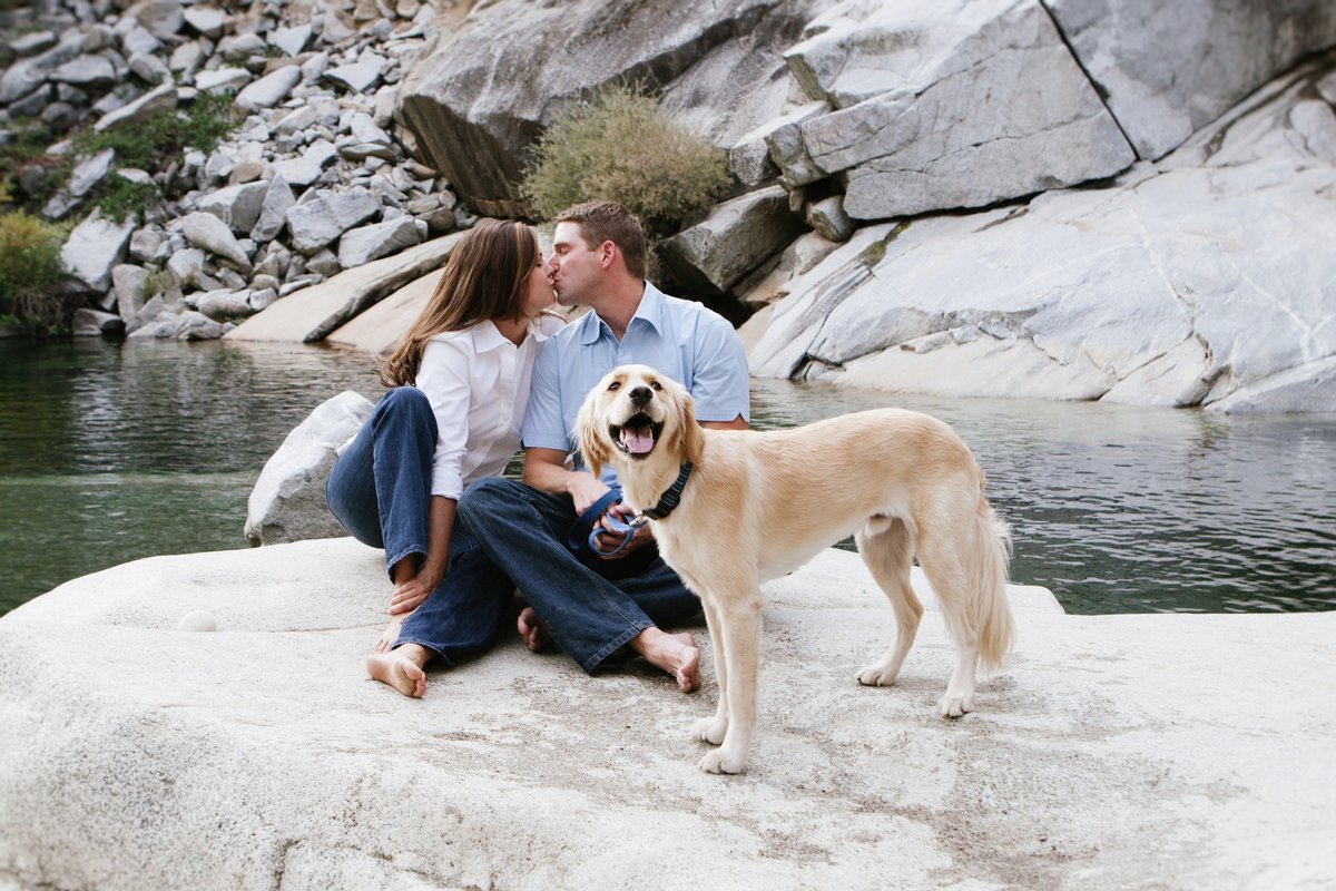 Yuba River engagement session with dog