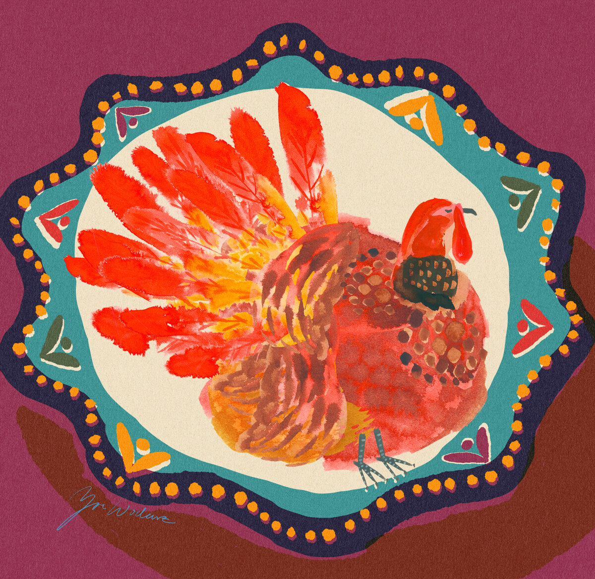 ZW_WatercolorTurkeyPlate_Vintage-Sketch-Pad