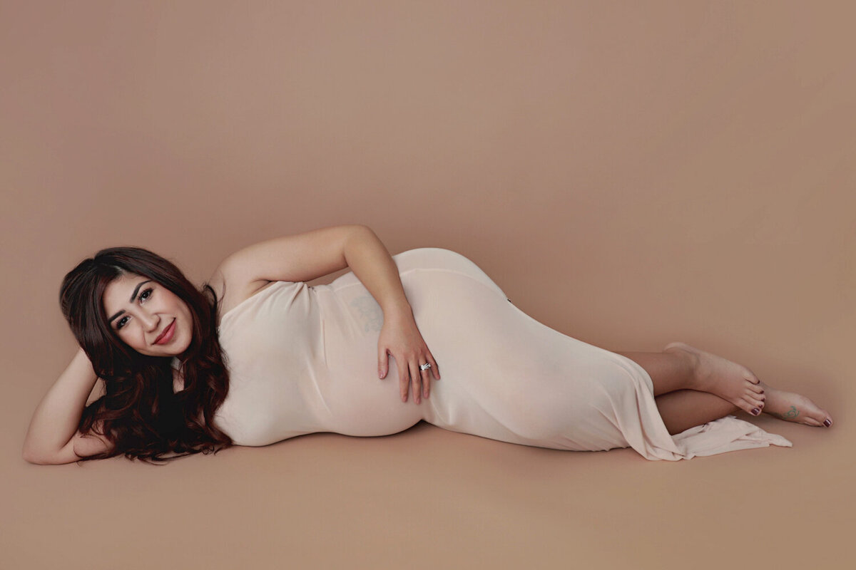 nude sheer maternity dress