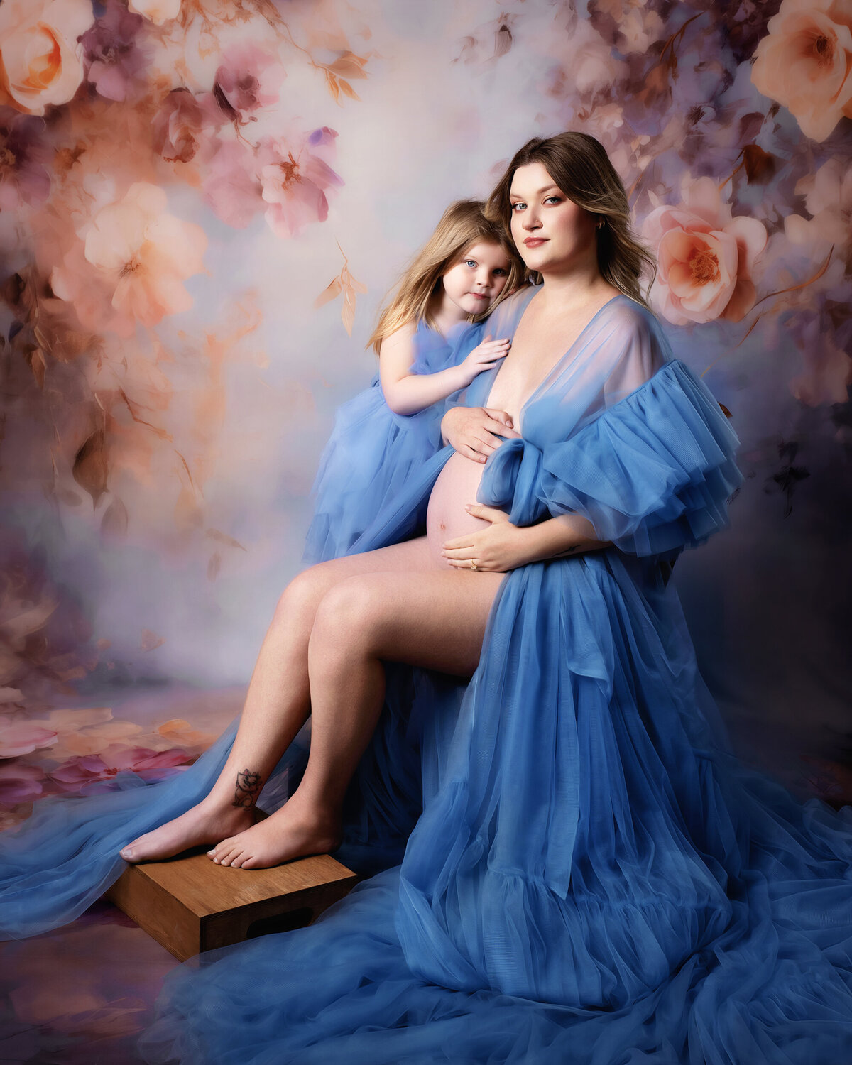 Kirkland mommy and me photographer at AMM Fine Art Studio — dreamy couture gowns with painterly fine art portrait styling.