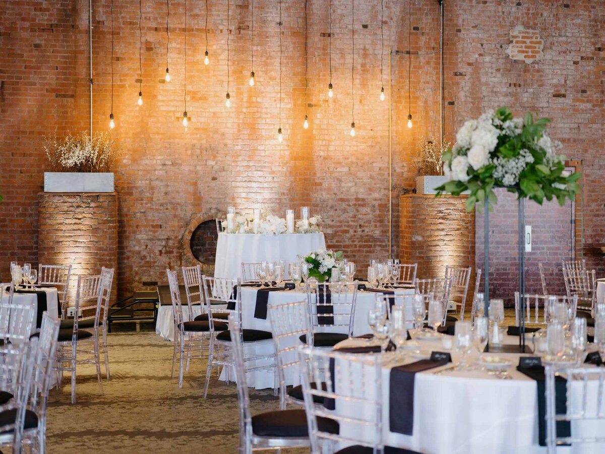 Classic black and white wedding details at Windows on the River