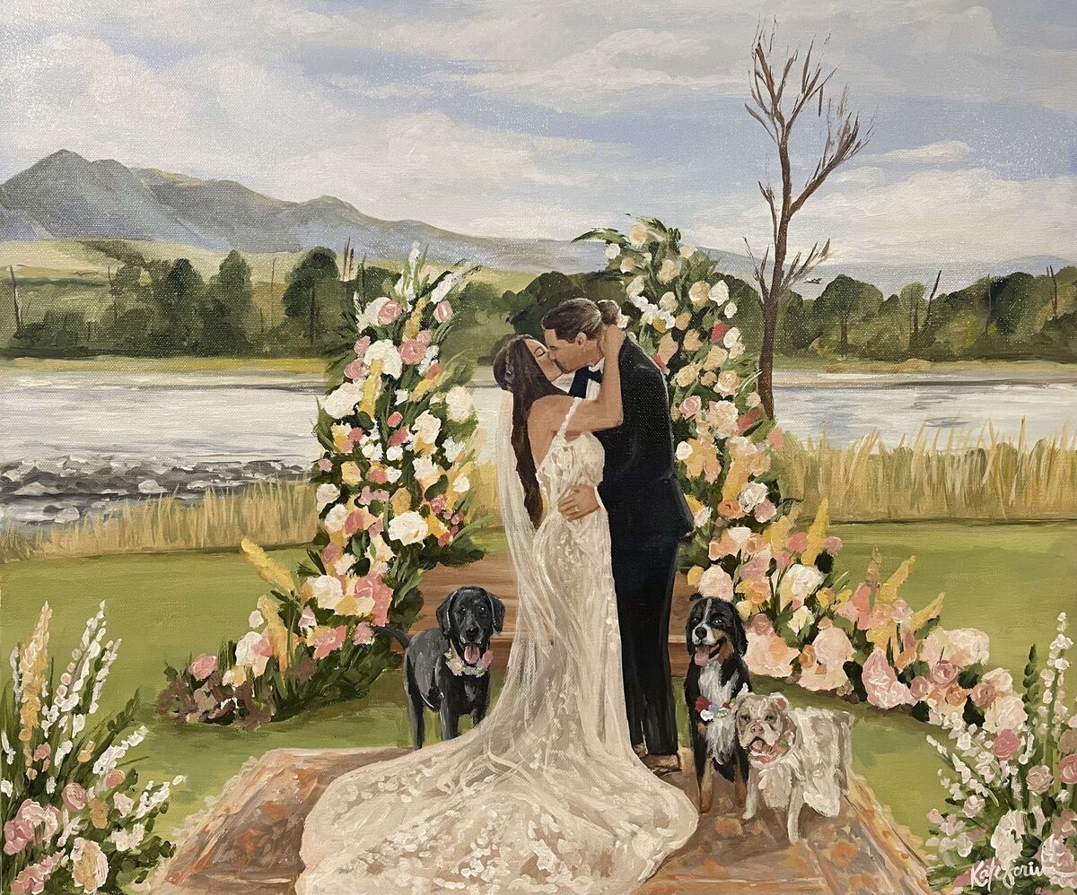 painting of bride and groom