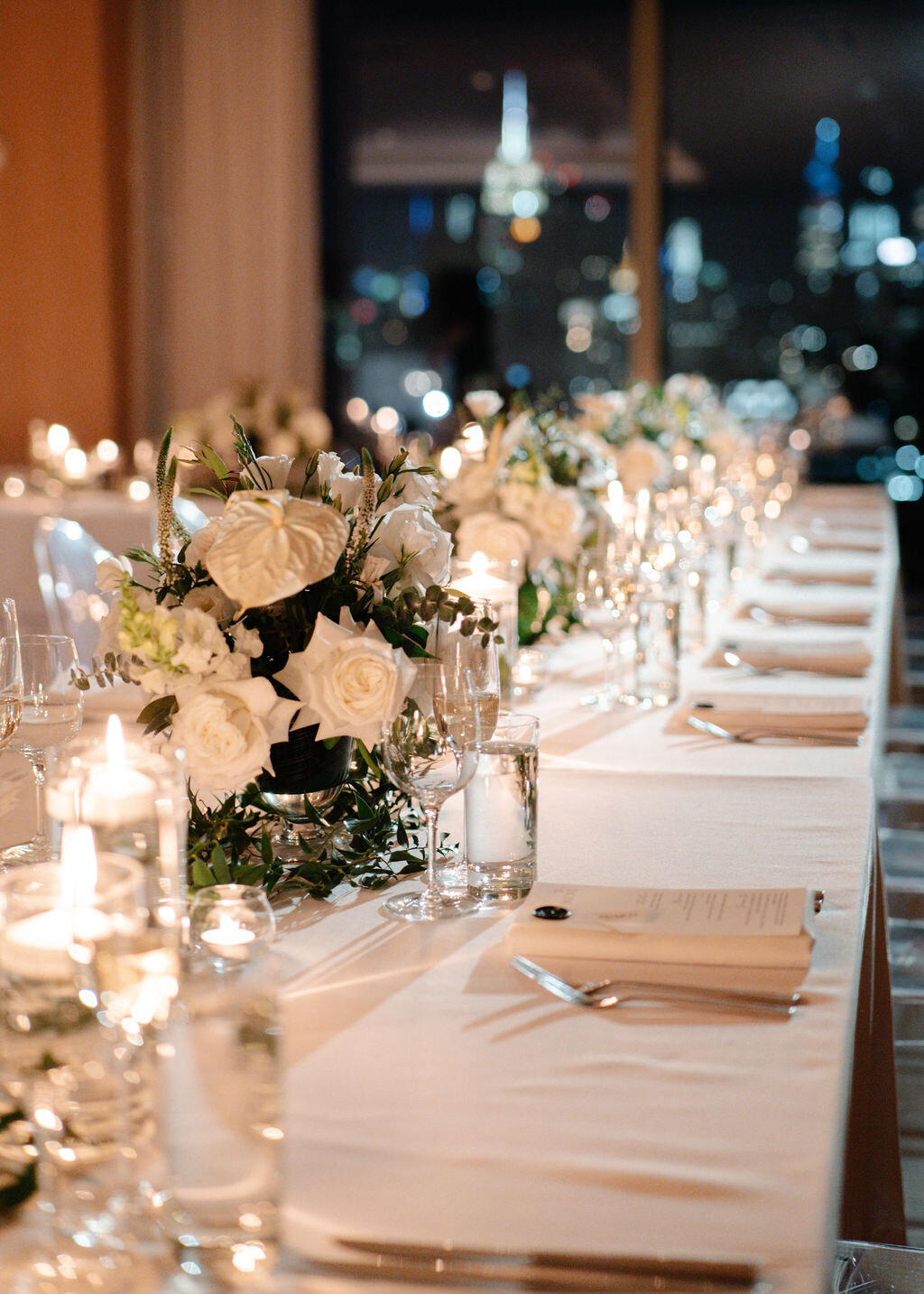 Wedding reception tables at Public Hotel in NYC