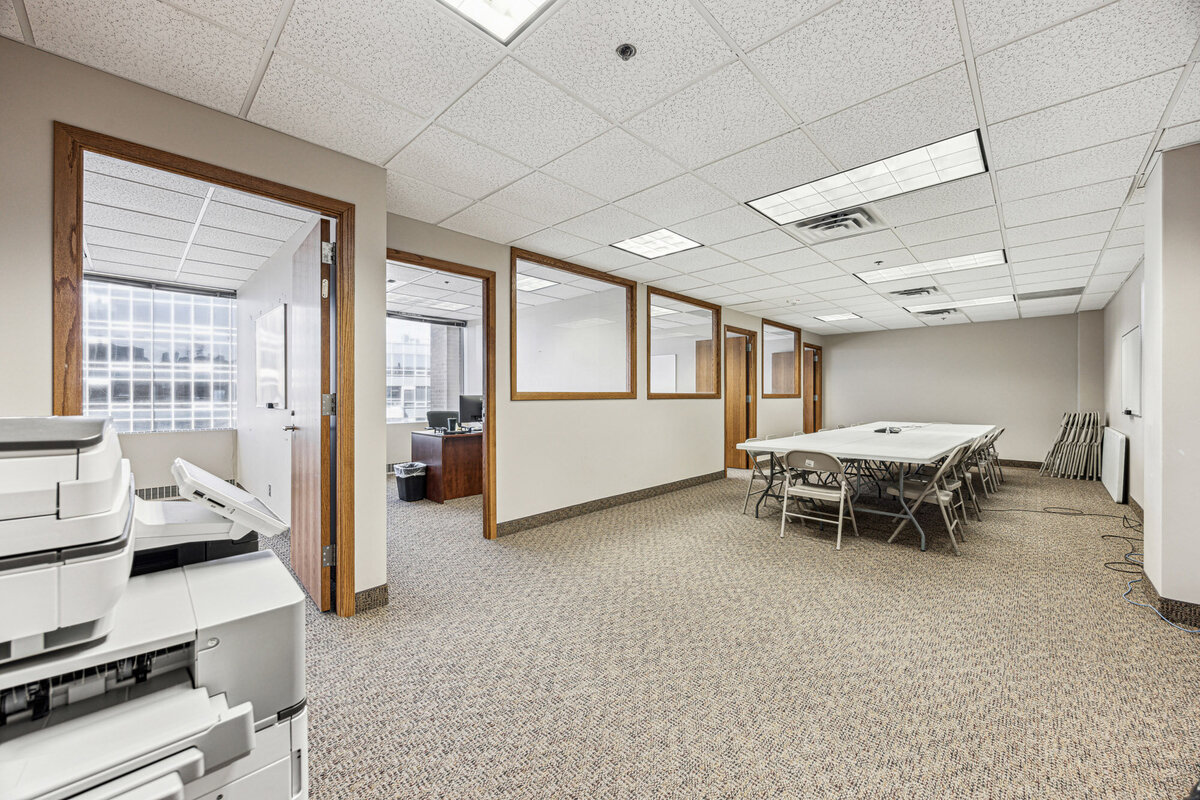 Temporary office setup for construction company in Minneapolis, Minnesota