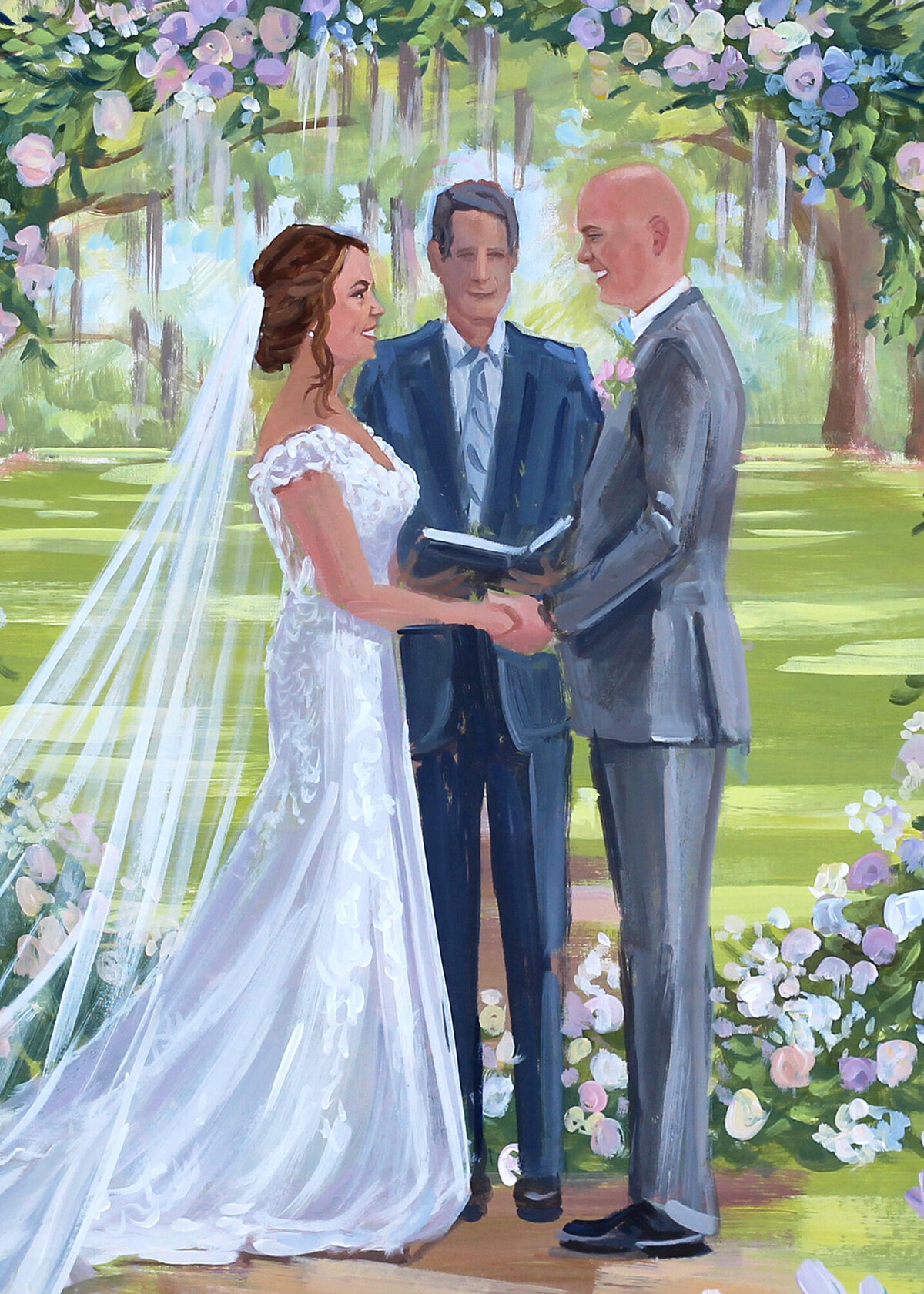 Live Wedding Painter from Charleston, Ben Keys, paints ceremony live at Legare Waring House venue