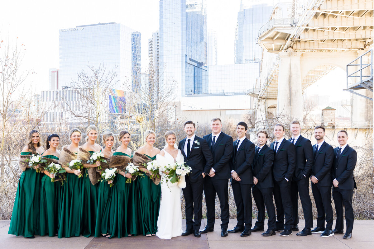 Bride and groom with wedding party at Tennessee State Museum