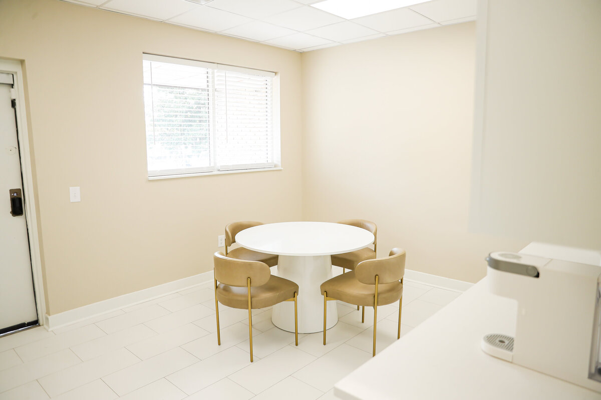 table and chairs in break room