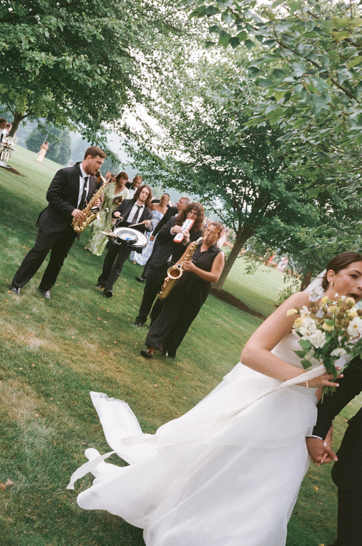 Elegant film photography portrait demonstrating sophisticated wedding photography at Lion Rock Farm destination venue. Lauren Alatriste's fashion photography expertise creates timeless imagery that balances editorial artistry with genuine emotional depth.