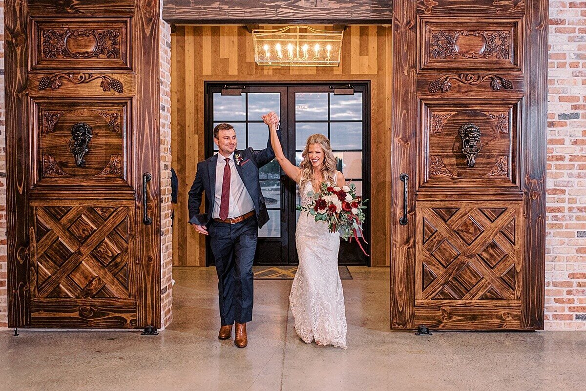 Wedding Reception - Grand Entrance at the Weinberg at Wixon Valley in Bryan Texas photographed by Alicia Yarrish Photography