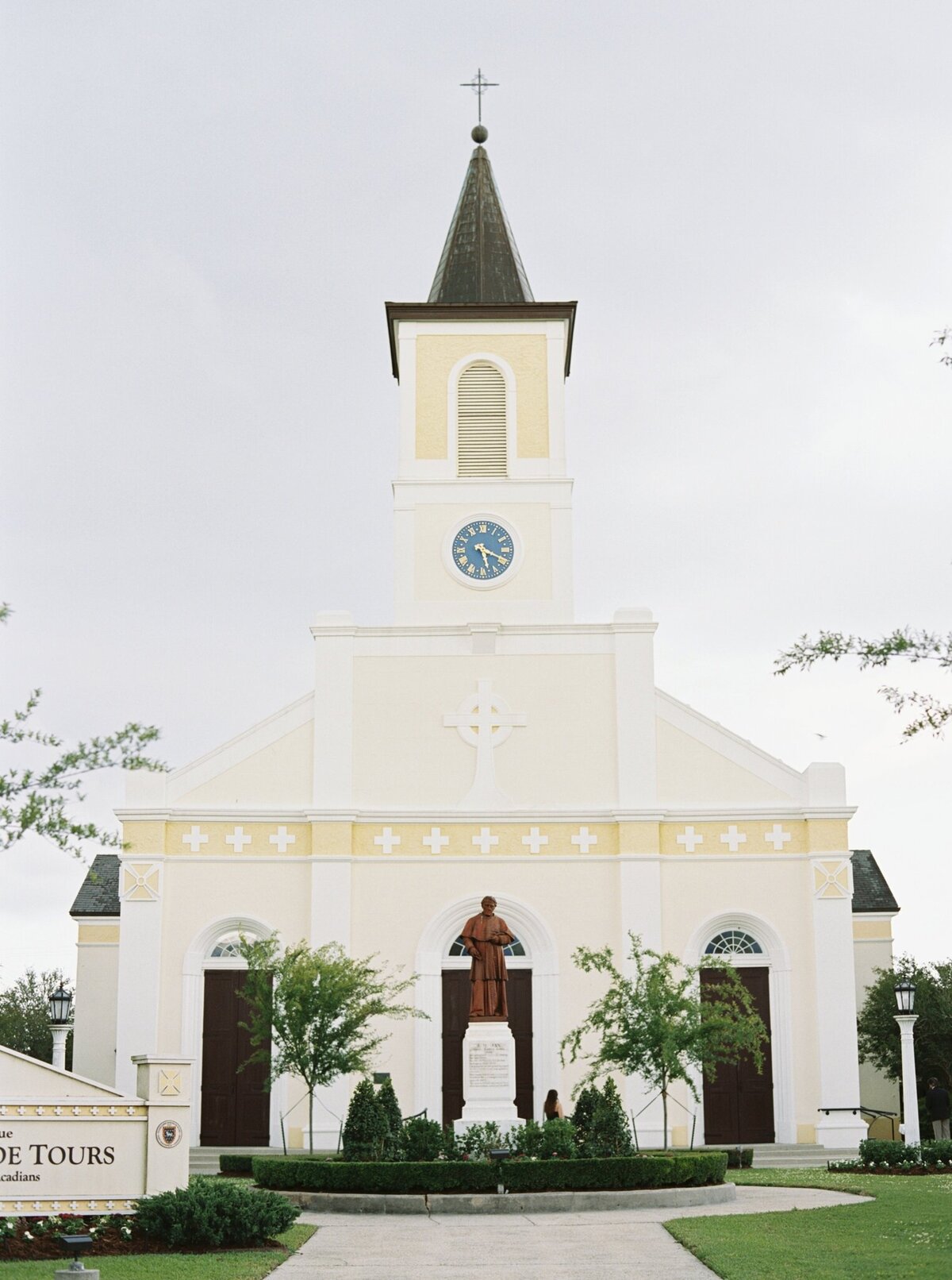 A timeless capture of St. Martin de Tours Catholic Church in St. Martinville, LA, showcasing its historic charm and architectural elegance, beautifully documented on film by Morgan Alysse, Louisiana film photographer.