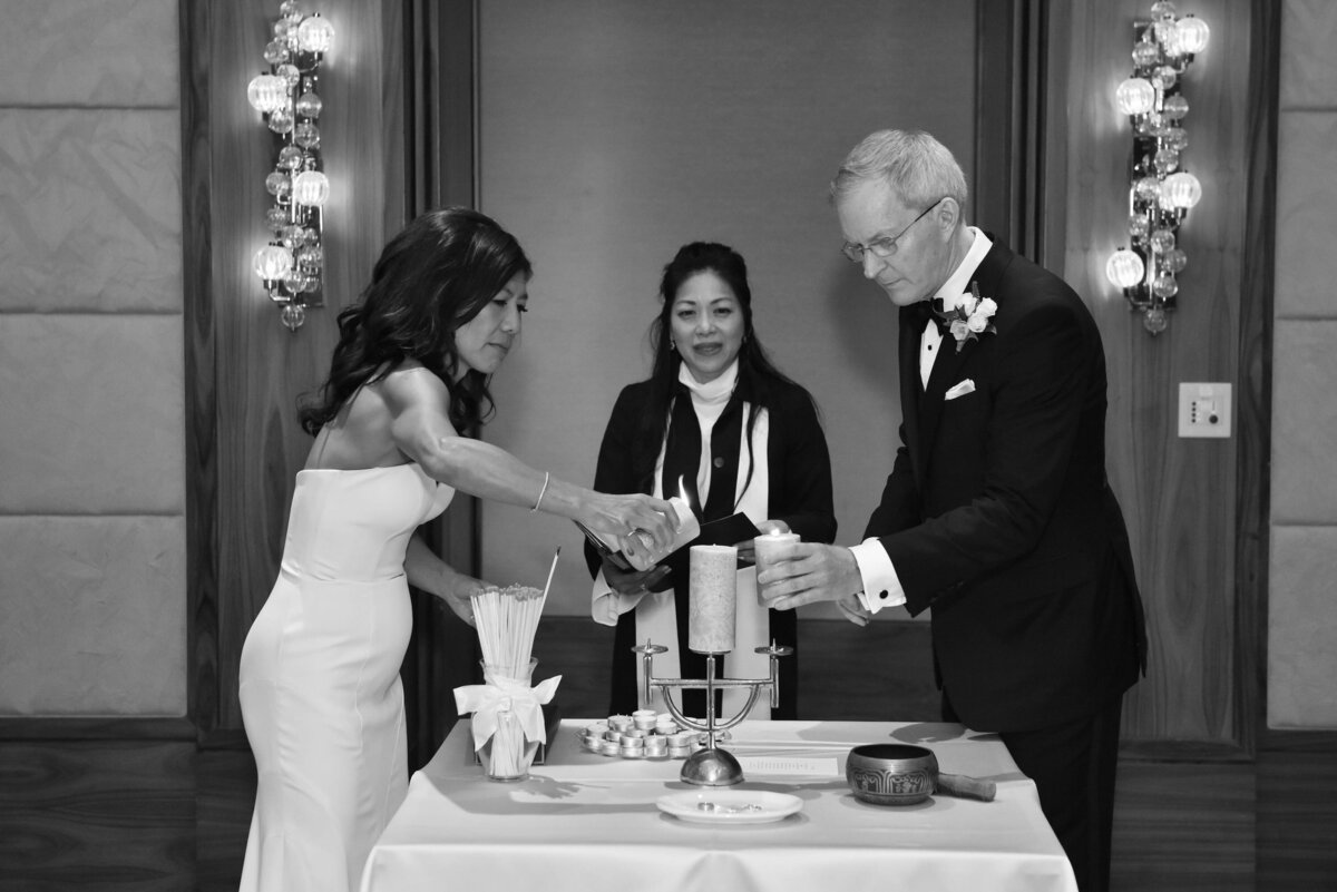 Bride and groom , emotional and celebratory moment