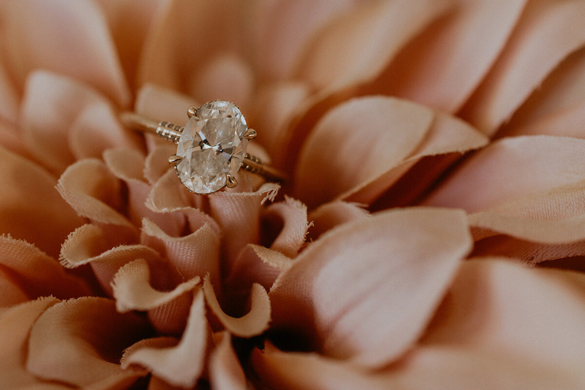 brides ring sitting on a flower