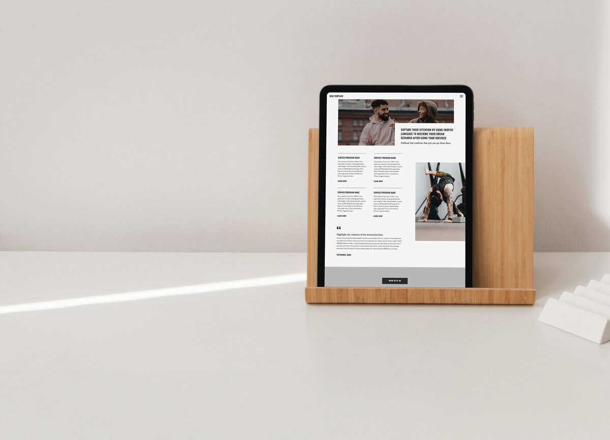 Showit website template displaying a Private Sessions page for a boutique fitness studio.