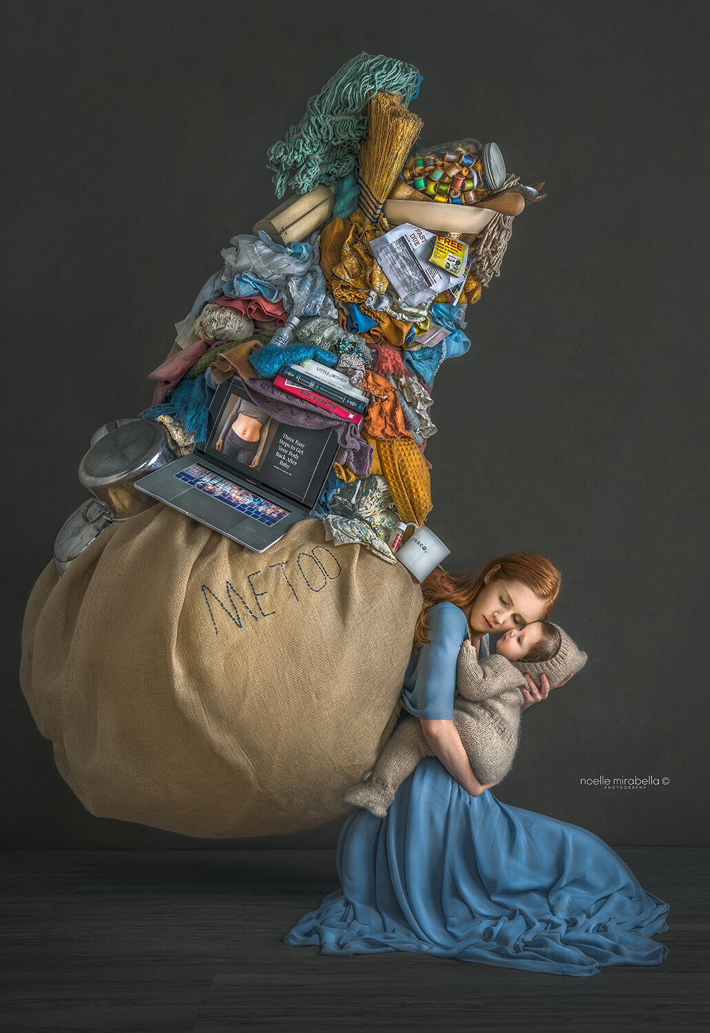 Motherhood, Just because she carries it well doesn't mean it isn't heavy, mother and child with heavy load, motherhood studio photography, family