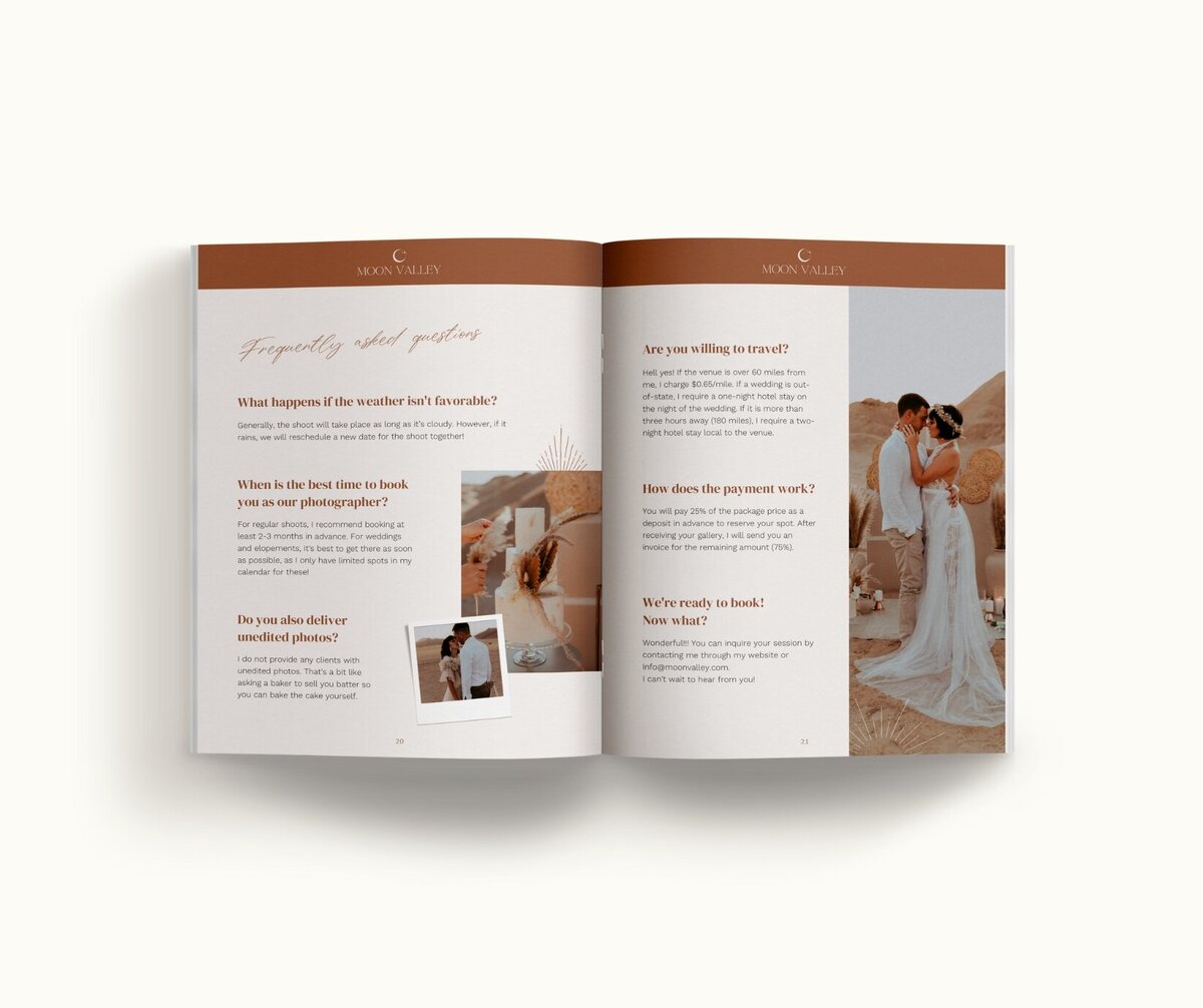 Boho pricing guide template for photographers Moon Valley 12