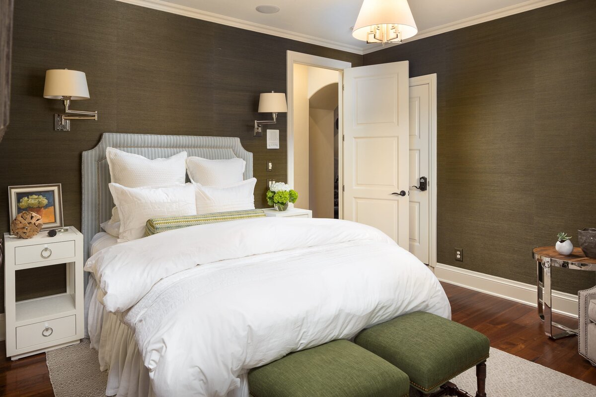 the keeping room interiors grandview bedroom with white bedside tables with silver wall lamps