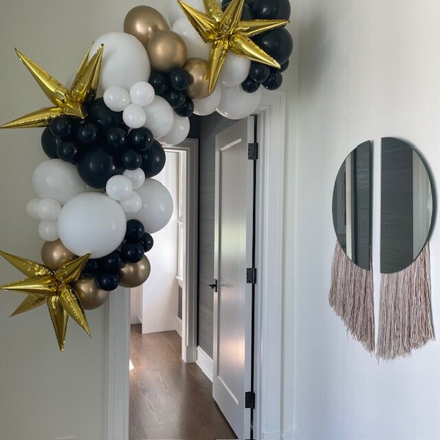 black gold white balloons