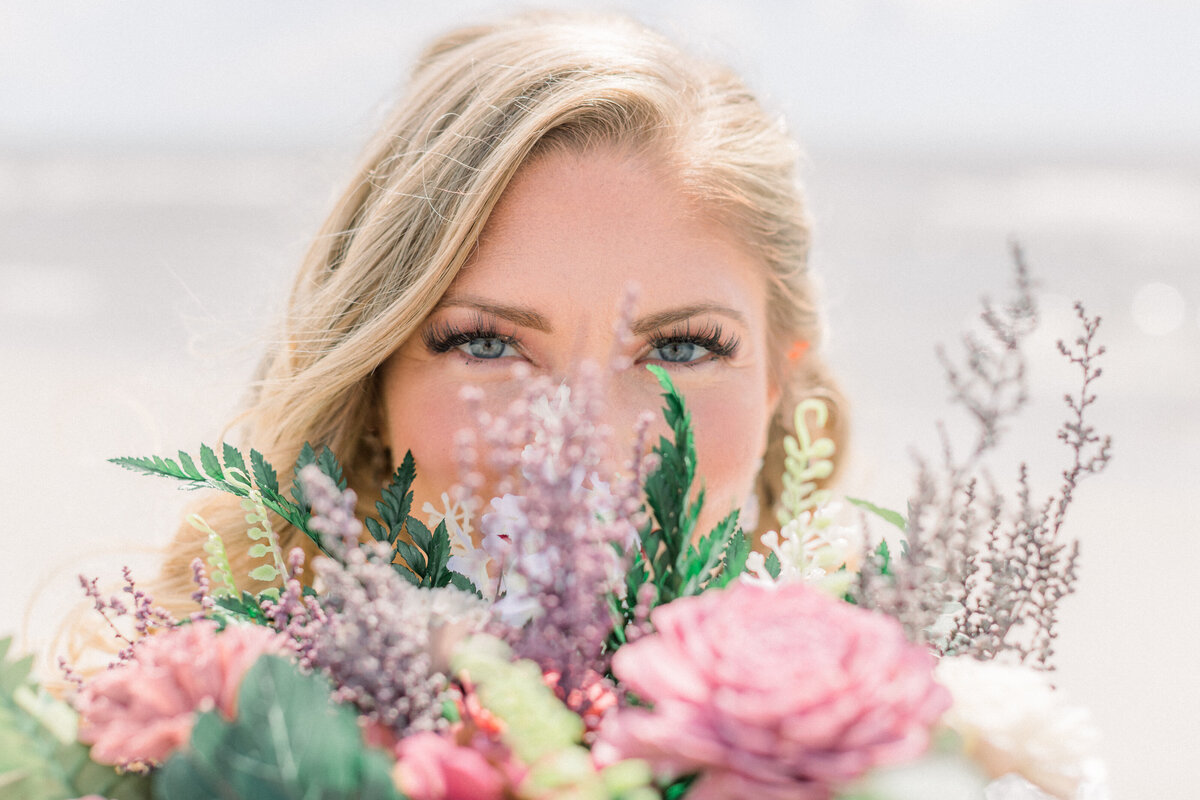 floral bridal portraits taken at the beach