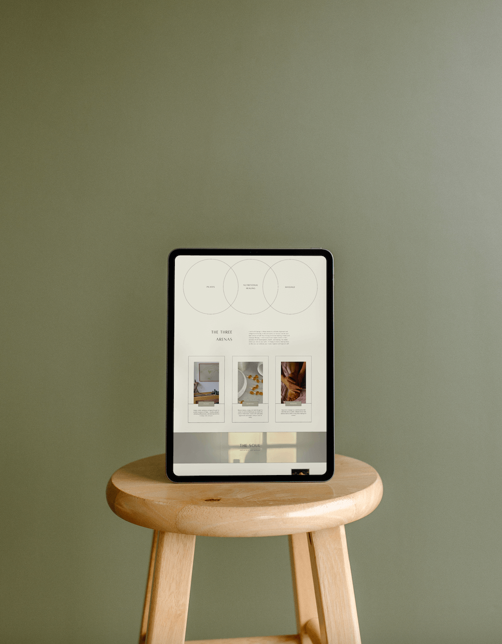 Mockup of custom wellness website design with earthy, minimal, and elevated aesthetic