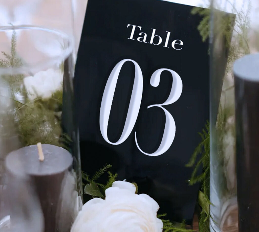 Wedding reception table number designed by Unadorned Stationery, wedding signage and stationery in Vancouver, British Columbia, featured on the Brontë Bride Vendor Guide.