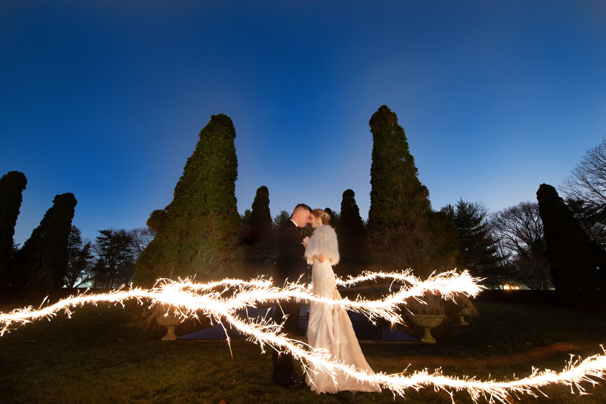 night shot of bride and groom from wedding The Carltun
