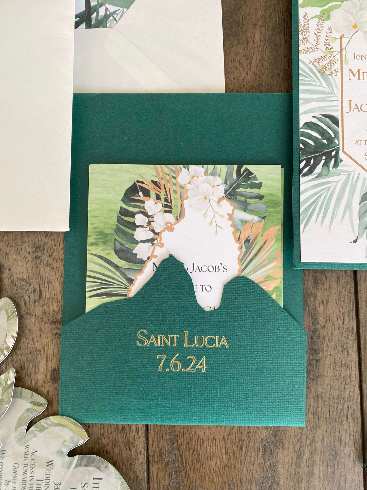 wedding-invitation-pocket-jade-green-gold-foil-detail-saint-lucia