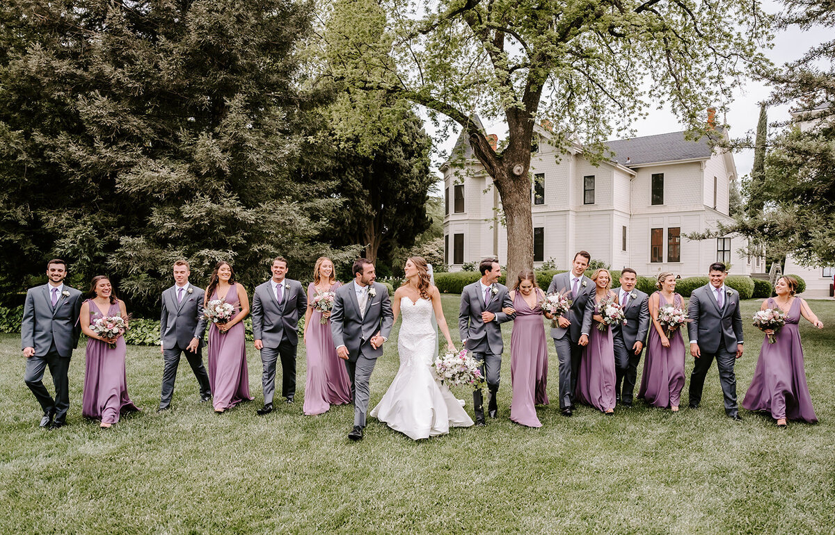 Bridal party portraits walking together
