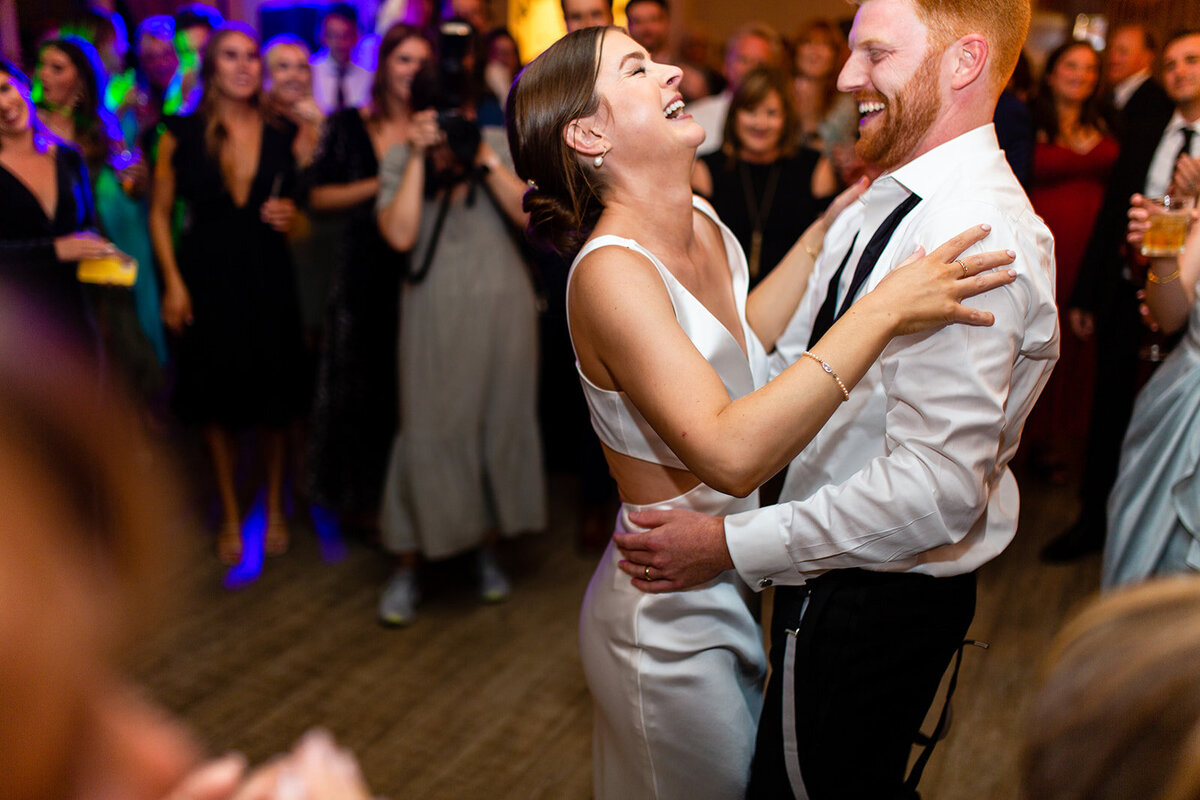 bride and groom dancing in pavilion at Roche Harbor Wedding