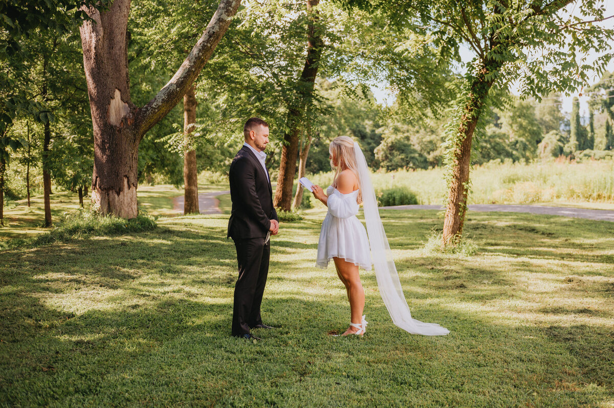 Two people share vows on their wedding day