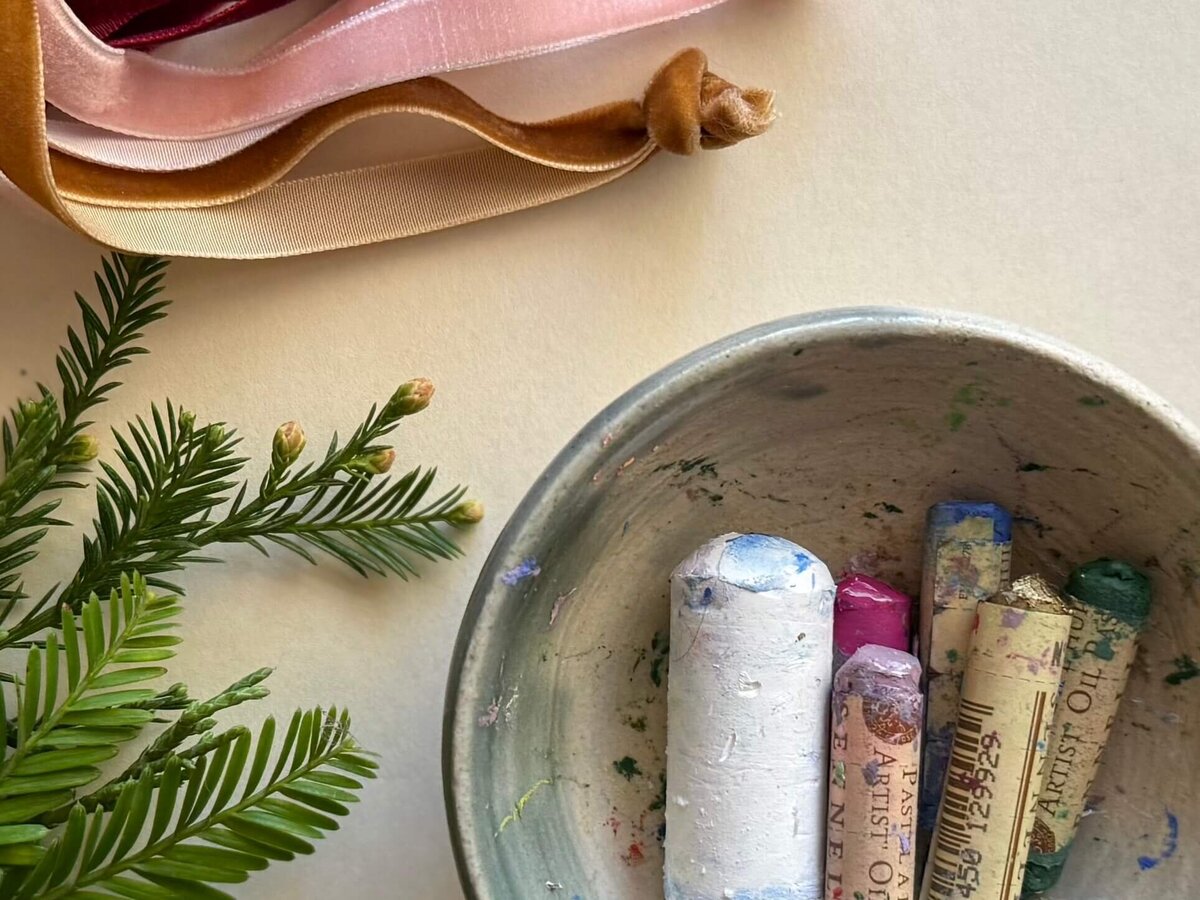 holiday oil pastels close up