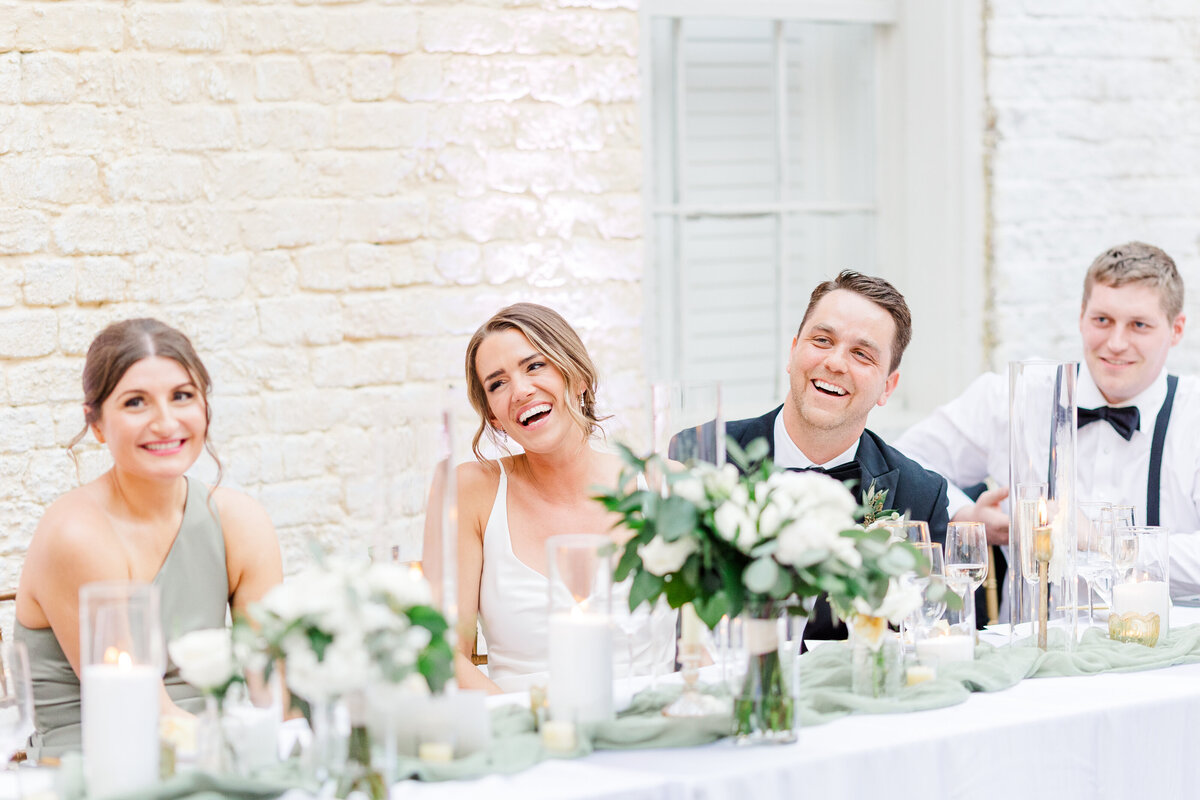 bride and groom laughing at William aiken house wedding