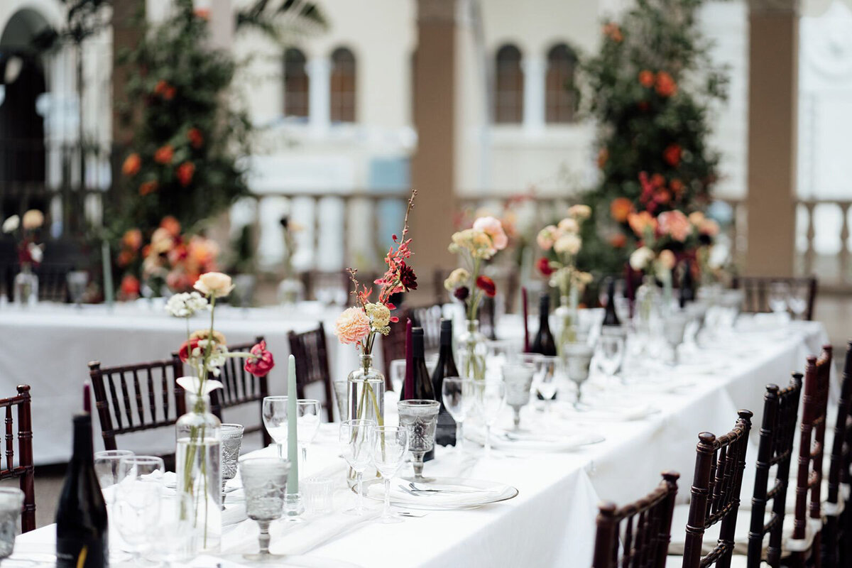 Fall wedding reception with burgundy and peach by Coco & Ash, an intimate and modern wedding planner based in Calgary, Alberta.  Featured on the Brontë Bride Vendor Guide.