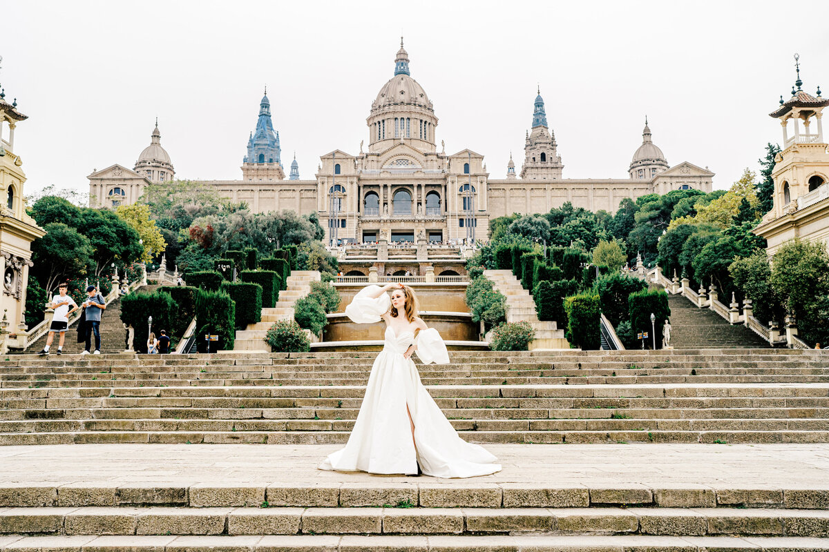 Luxury bride and groom in front of castle