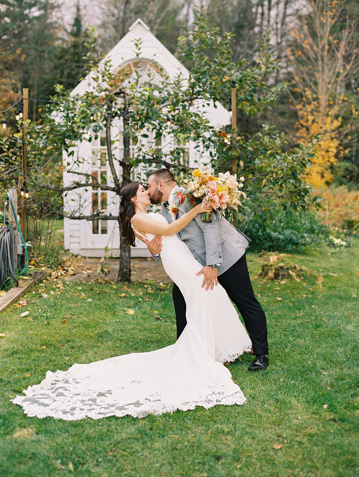 bride and groom kissing at Wedding in Franconia New Hampshire