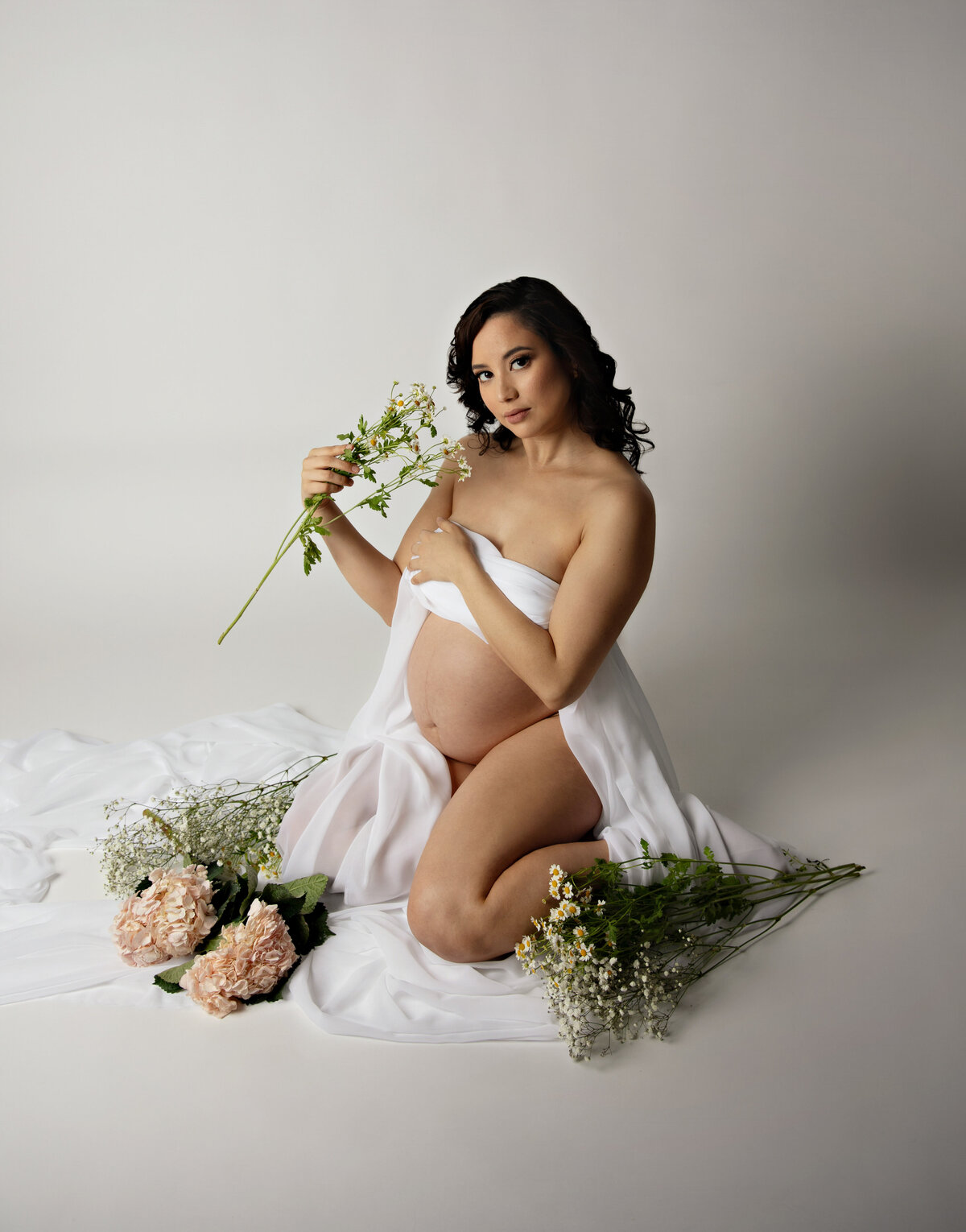 florals draped fabric expectant mom maternity photography session boudoir san antonio photographer  