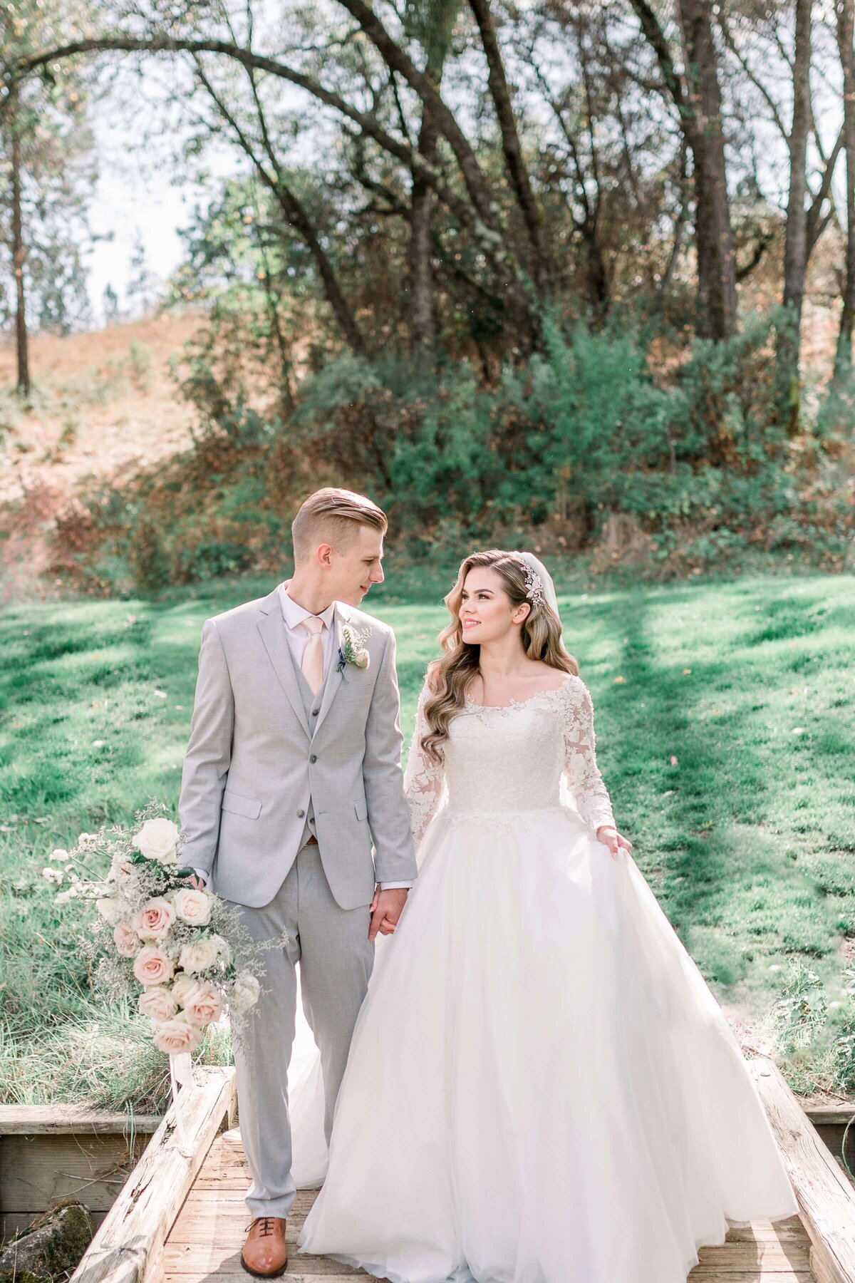 bride and groom standing together